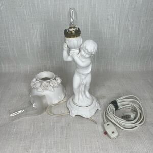 Vintage Porcelain Bisque Nightlight Lamp Shade Boudoir Glass Chimney AS IS
